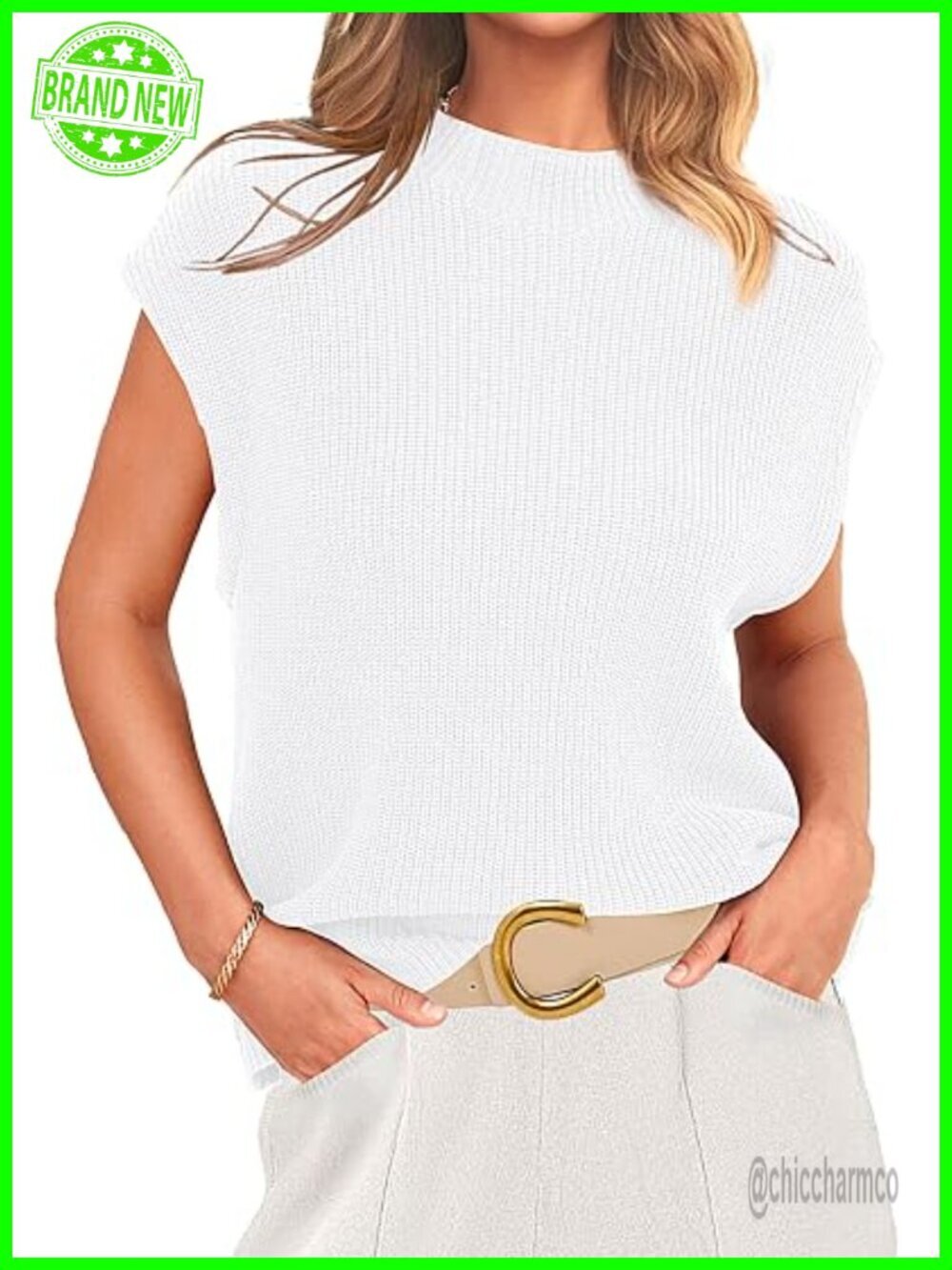Sleeveless Mock Neck Knit Vest Cap Sleeve Top